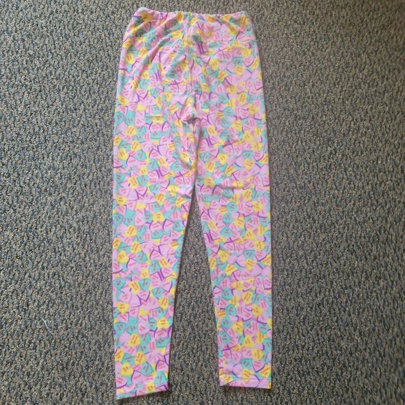 OS LuLaRoe Soft Stretchy Leggings Pink Sweetheart Print Leggings One Size - Picture 7 of 8